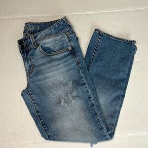 American Eagle Outfitters Medium Blue Cropped Distressed Jeans